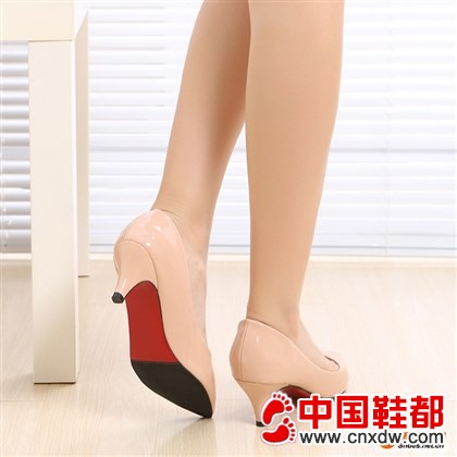 秋季韩版漆皮裸色单鞋女鞋2014新款潮尖头细跟鞋中跟浅口