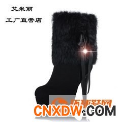 2014冬季新款正品真皮女靴圆头高跟时装靴进口水钻坡跟兔毛女短靴