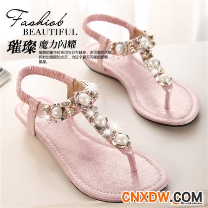 厂家直销一件代发2014夏季新款韩版女凉鞋波西米亚水钻串珠夹趾鞋