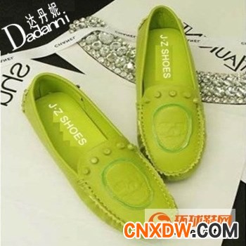 单鞋 女2014时尚骷髅豆豆女单鞋 优质PU复古OL手工串线平底女鞋子