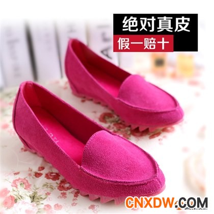 2014新款糖果色真皮单鞋 欧美尖头平底休闲內增高女鞋豆豆鞋