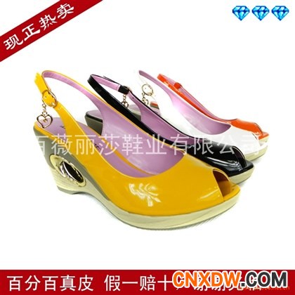 百薇丽莎/2011新款漆皮鱼嘴鞋高跟鞋公主鞋淑女鞋坡跟凉鞋