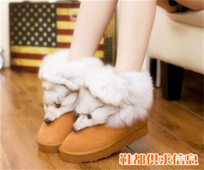 爆款牛二层皮女性居家保暖平底 牛反绒皮狐狸头雪地靴棉鞋