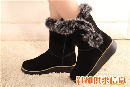2013工厂订做时尚亮丽女性厚底搭扣款 中筒兔毛雪地靴棉鞋