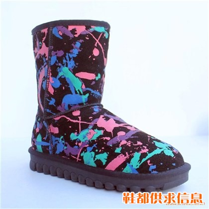 流行百搭牛反绒皮甜美女性 5825中筒涂鸦雪地靴棉鞋