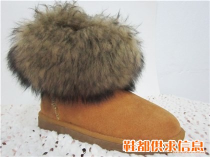 厂家爆款订货5854牛反绒皮女士保暖平底矮款 狐狸毛雪地靴棉鞋